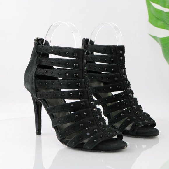 Donald Pliner Womens Adelia Sandal Size 6 Black Suede Heel Strappy Caged Bootie - Picture 11 of 11